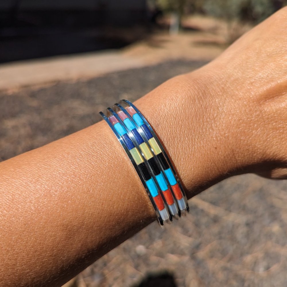 Zuni Cuff Bracelet Genuine NA Jewelry Sterling Silver Native American Sz 6.5***‎